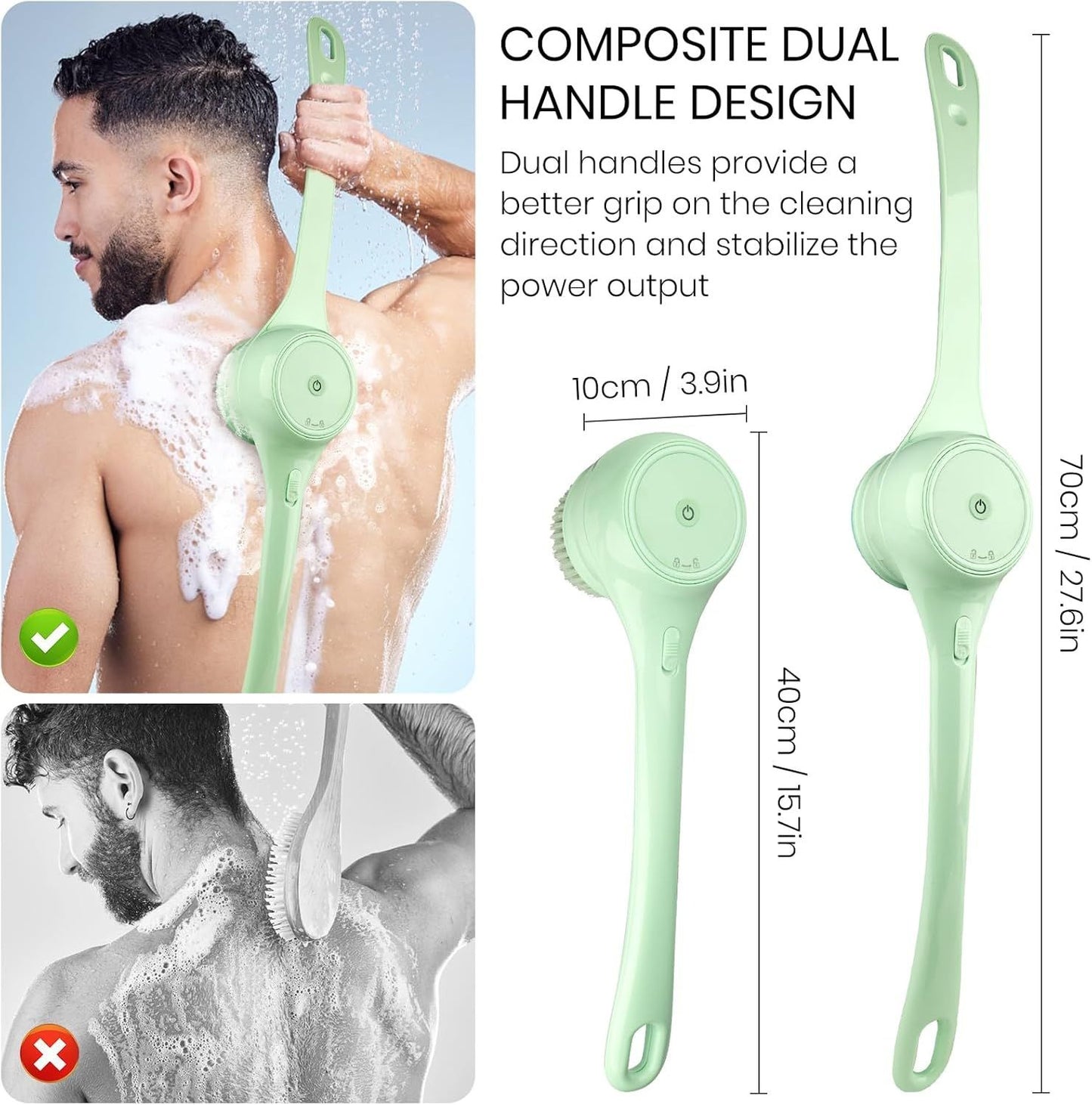 Barqon Electric Body Brush for Back and Shower Scrubber Brush